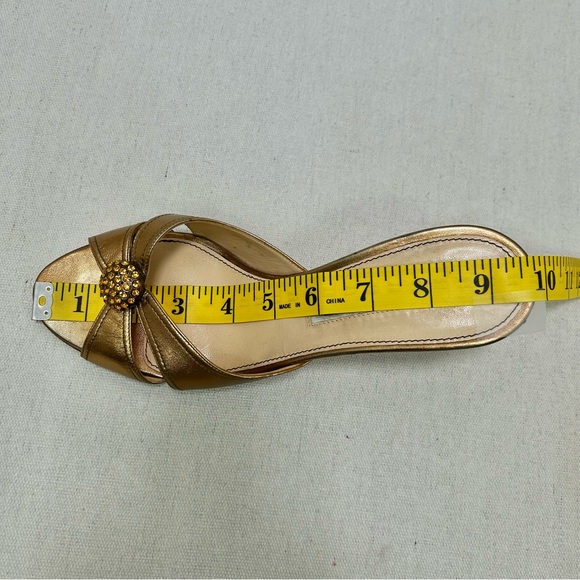 Manolo Blahnik Gold Leather Embellished Slide Sandals - Picture 9 of 9